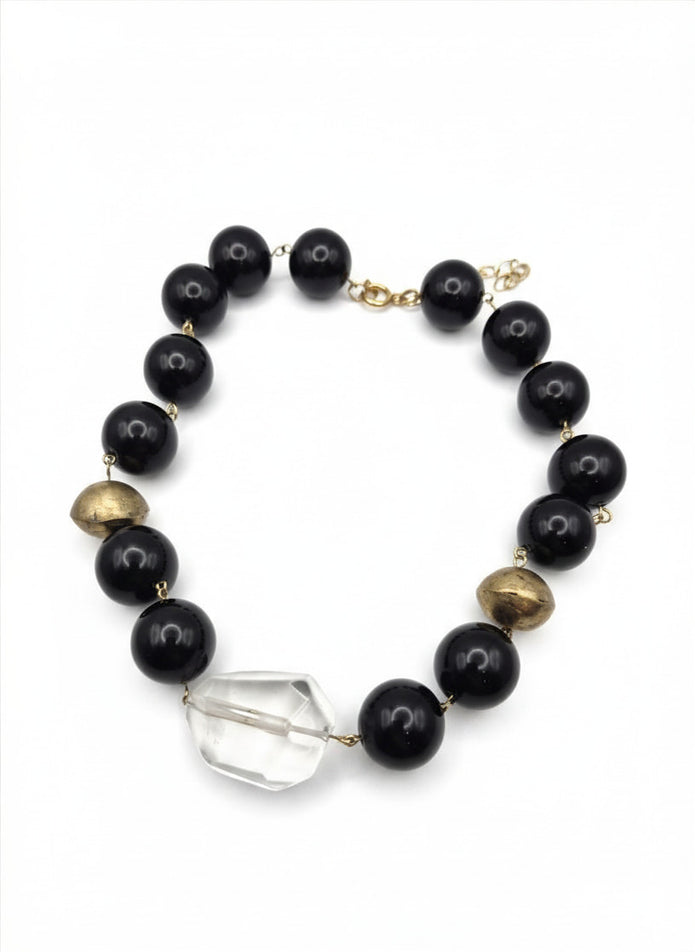 Black agate and rock crystal necklace