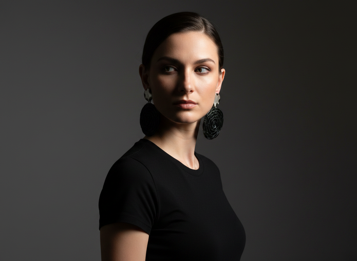 Rose nocturne, bijou boucles d'oreilles en nacre et clip argenté